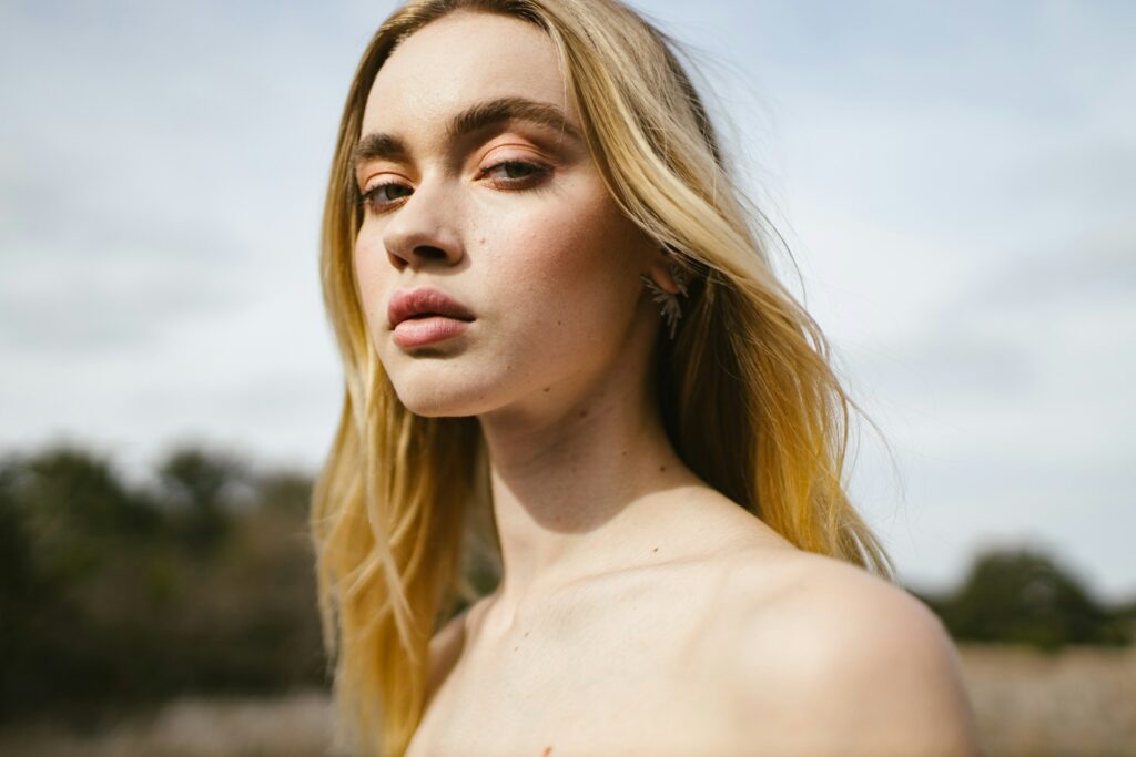 serious young woman looking at camera