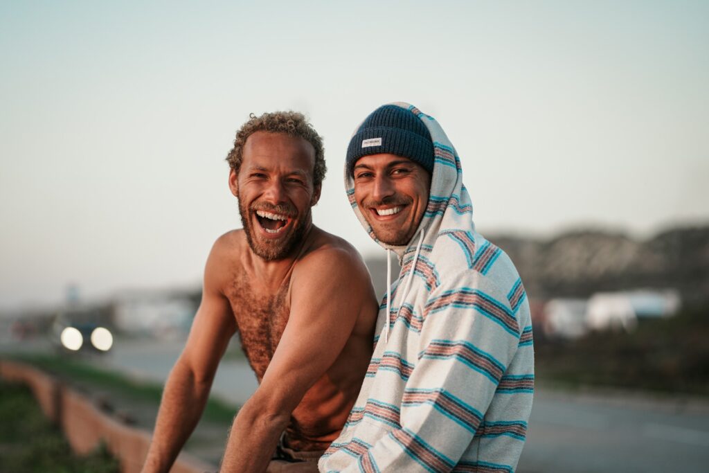 two men smiling friends happy men